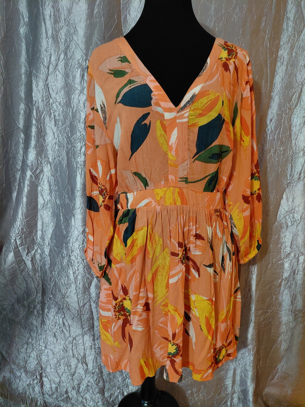 O'Neill Peach Floral Long Sleeve V-Neck Dress